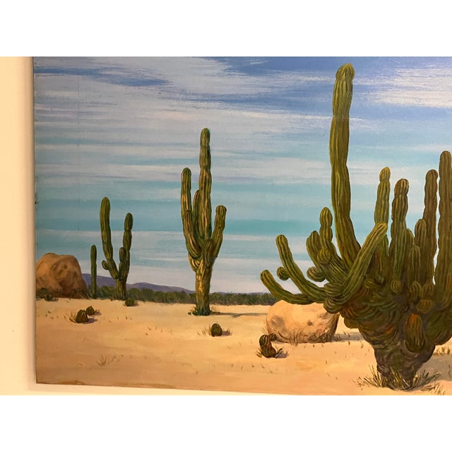1990s Large Desert Landscape Painting by Becrio, 1990 – Monumental Cactus Scene, 40” X 30” For Sale - Image 5 of 12