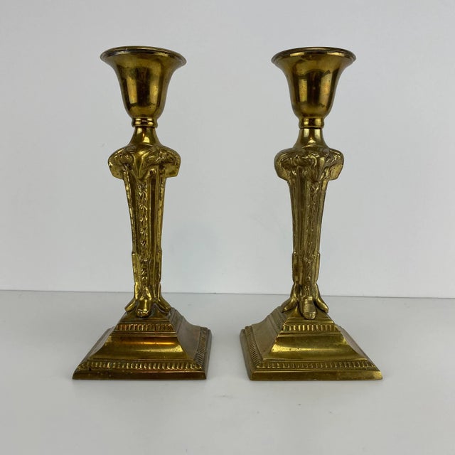 1960s Brass Ram Head Candlesticks - a Pair For Sale - Image 4 of 9