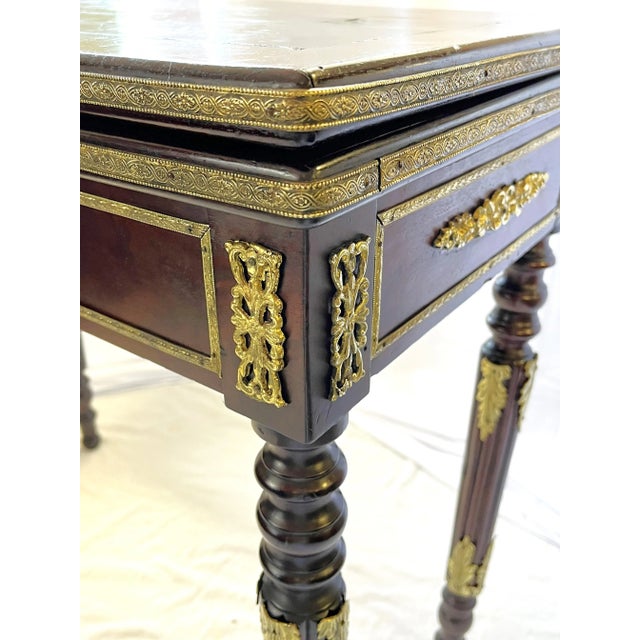 Late 19th Century French Louis XVI Style Mahogany Game Table With Brass Ormolu and Felt Top For Sale - Image 4 of 13