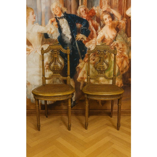 Louis XVI Carved and Gilded Wooden Musicians Chairs, Set of 2 For Sale - Image 4 of 5