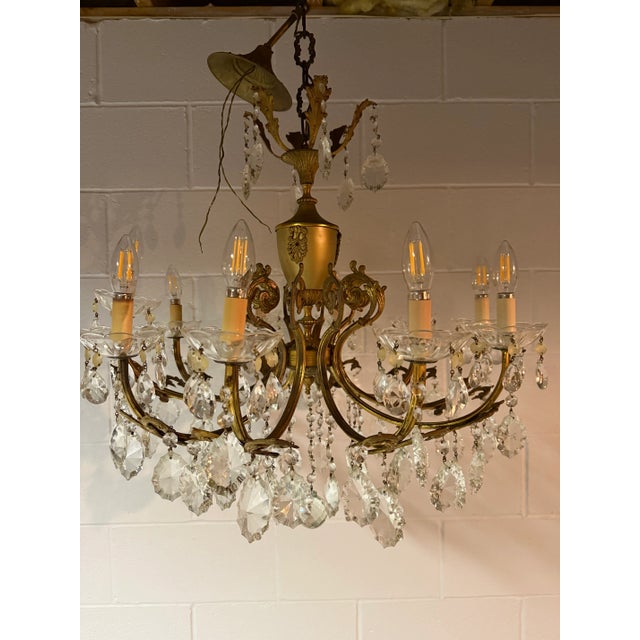 Heavy Italian Chandelier With Sparkling Crystal Prisms and Original Extras. For Sale - Image 4 of 6
