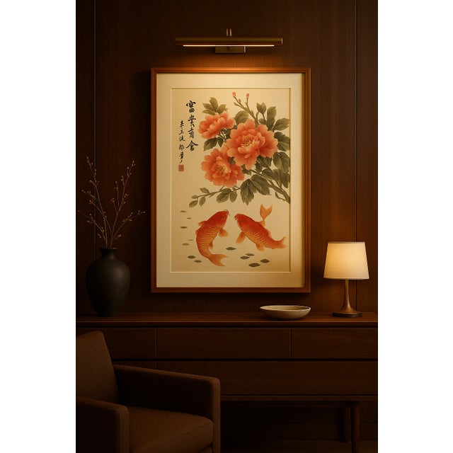 “Fu Gui You Yu富贵有余）” Peonies & Koi Original Chinese Ink & Color on Xuan Paper (Unframed, Signed) For Sale - Image 13 of 18