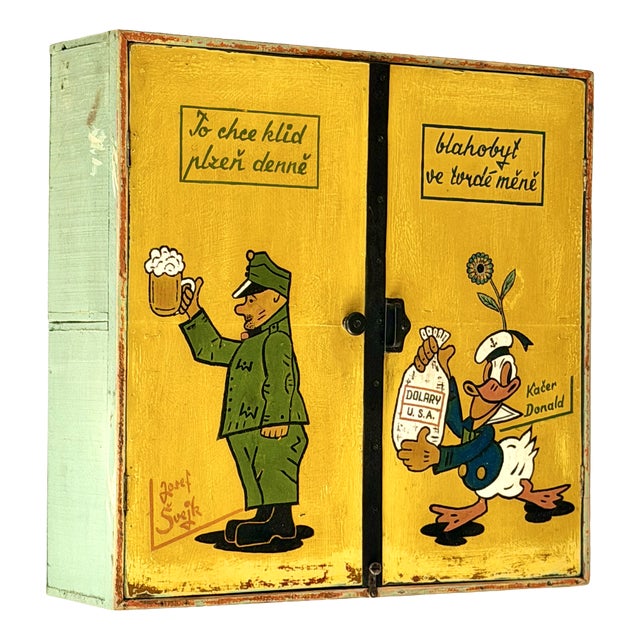 Mid-Century Hand-Painted Cabinet, Former Czechoslovakia, 1970s For Sale