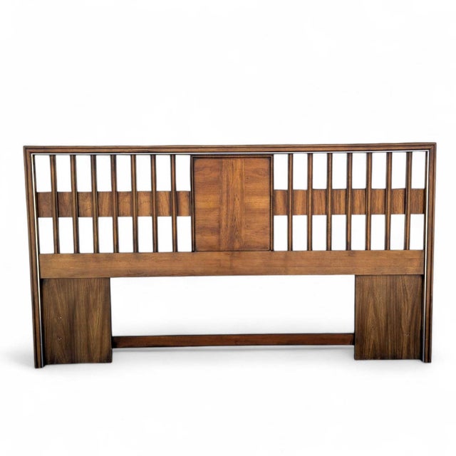 Mid-Century Modern Walnut Veneer King Headboard With Chrome Trim For Sale - Image 13 of 18