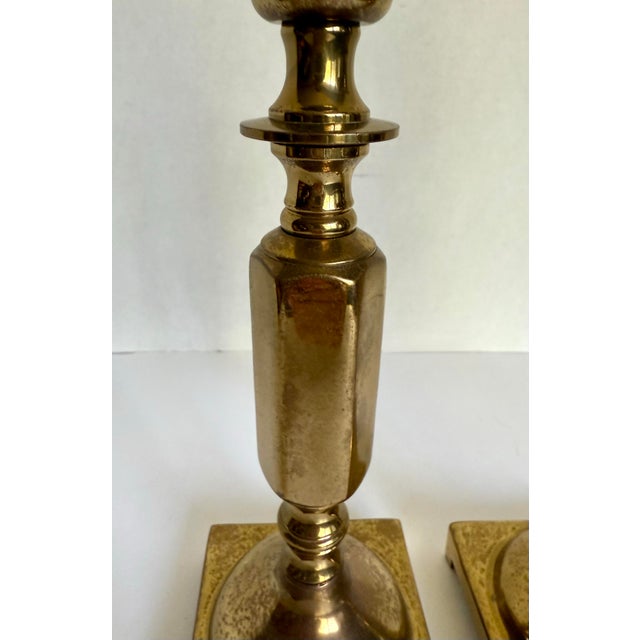 Metal Pair of Vintage American Solid Brass Neoclassical Candlestick Holders For Sale - Image 7 of 10