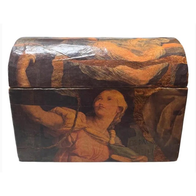 1960s Vintage Paper Mache Decoupage Treasure Chest Box For Sale - Image 5 of 5