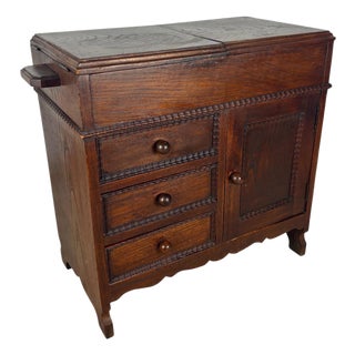 Spanish Oak Sewing Cabinet with Fabric Basket, 20th Century For Sale