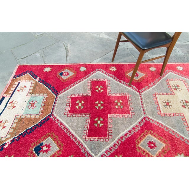 1950s Vintage Red Lake Van Geometric Wool Wide Hand Knotted Runner For Sale - Image 4 of 11