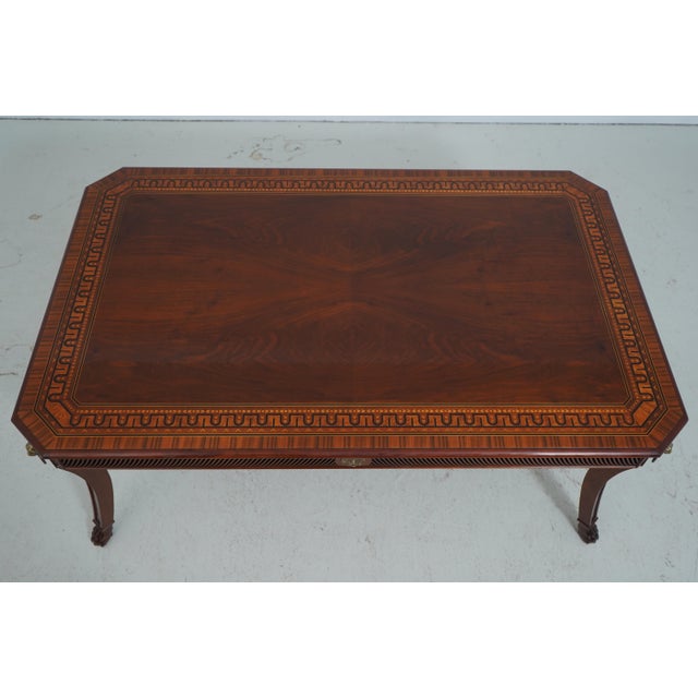 1990s John Widdicomb Neoclassical Inlaid Mahogany Cocktail Coffee Table For Sale - Image 5 of 13