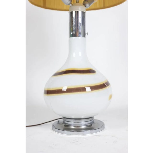 White Glass Lamp with Brown and Yellow Spiral Decor, 1970s For Sale - Image 3 of 8