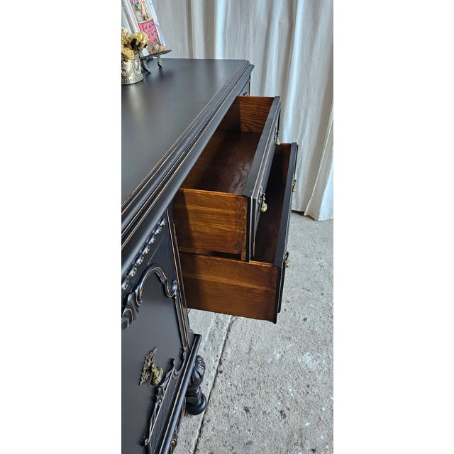Vintage Sideboard Buffet, Jacobean Style, Circa 1930's Black Buffet Cabinet For Sale - Image 10 of 10