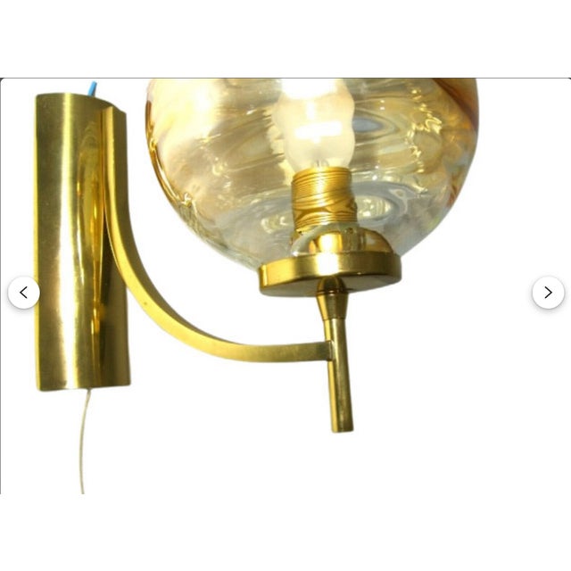 Mid-Century Modern Art Deco Style Sconces in Brass and Murano Glass, 1980s, Set of 2 For Sale - Image 9 of 12