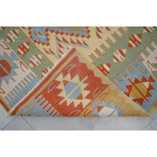 Hand Woven Super Fine Turkish Oushak Kilim Ultra Quality Flat Weave Wool Rug - 3′9″ × 5′4″ For Sale - Image 15 of 16