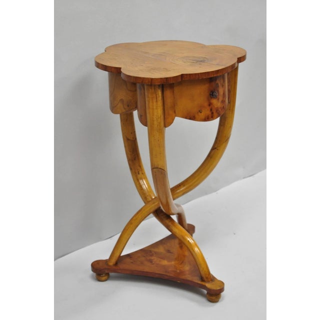 Vintage Art Deco Style Burr Walnut Curved Leg Pedestal One Drawer Side Table. Circa Late 20th Century. Measurements: 28.5"...