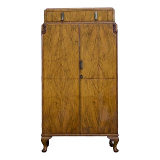 Art Deco British Burr Walnut Tallboy, 1930s For Sale
