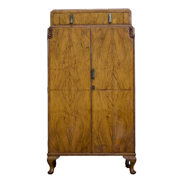 Art Deco British Burr Walnut Tallboy, 1930s For Sale