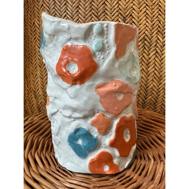 Vintage Handmade & Signed Brutalist Ceramic Vase With Postmodern Pop Art Designs For Sale - Image 11 of 12