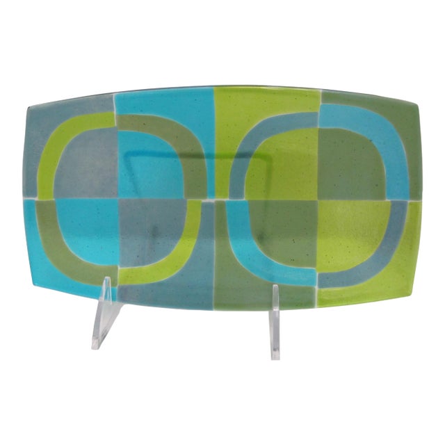 Shepardson Studios Geometric Op Art Fused Art Glass Decorative Plate Tray For Sale