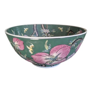 Vintage Chinoiserie Porcelain Ceramic Enameled Decorative Bowl For Sale
