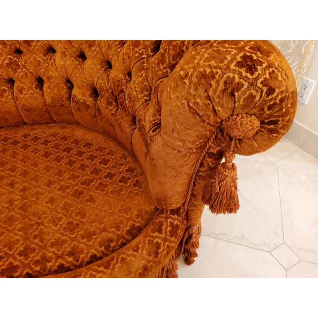 2000 - 2009 Velvet Burnt Orange Round Sofa For Sale - Image 5 of 7
