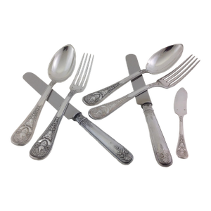 1990s Laetitia Pattern by Odiot France Finest Sterling Silver 7-Piece Flatware Set