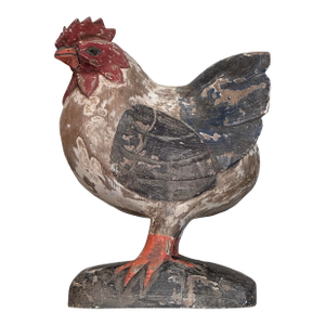 Vintage French Country Rooster Hand Carved & Painted Wood Figurine