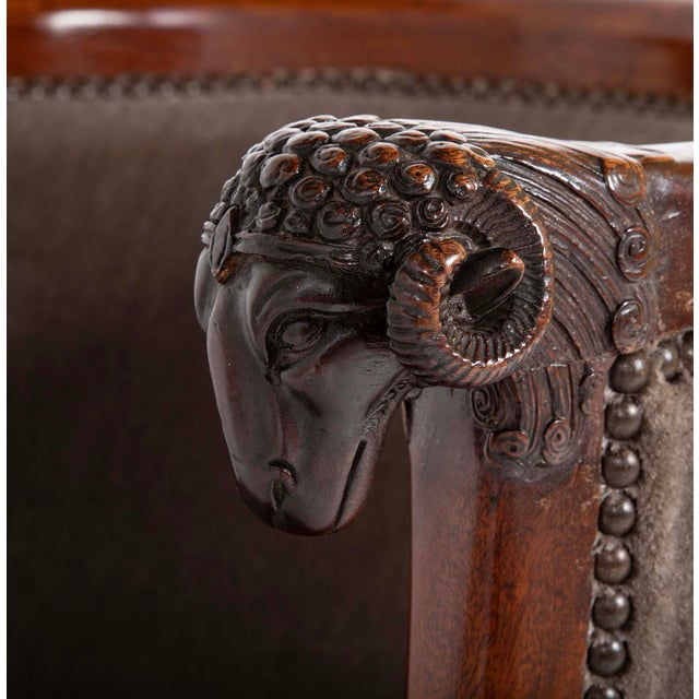 Early 19th Century Pair of French Mahogany Armchairs With Rams Heads Attributed to Jacob Desmalter For Sale - Image 12 of 13