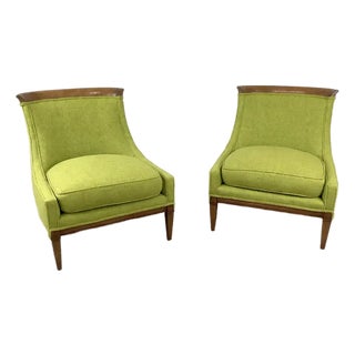 Vintage 1960s Mid Century Modern Green Boucle Upholstered Drexel Slipper Chairs, a Pair For Sale