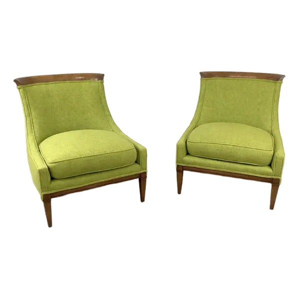 Vintage 1960s Mid Century Modern Green Boucle Upholstered Drexel Slipper Chairs, a Pair For Sale