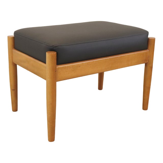 Mid-Century Danish Footstool in Leather and Wood For Sale