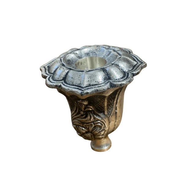 Vintage Sconce Chandelier Part Candle Holder Metal Silver For Sale - Image 4 of 6