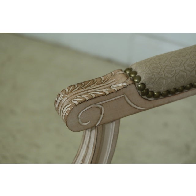 1990s French Louis XVI Style White Carved Frame Armchairs - a Pair For Sale - Image 5 of 12