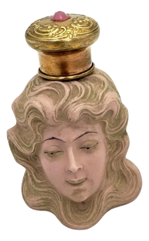 Art Nouveau Muse Jeweled Gilt Brass Perfume Bottle Attrb. Schafer & Vater