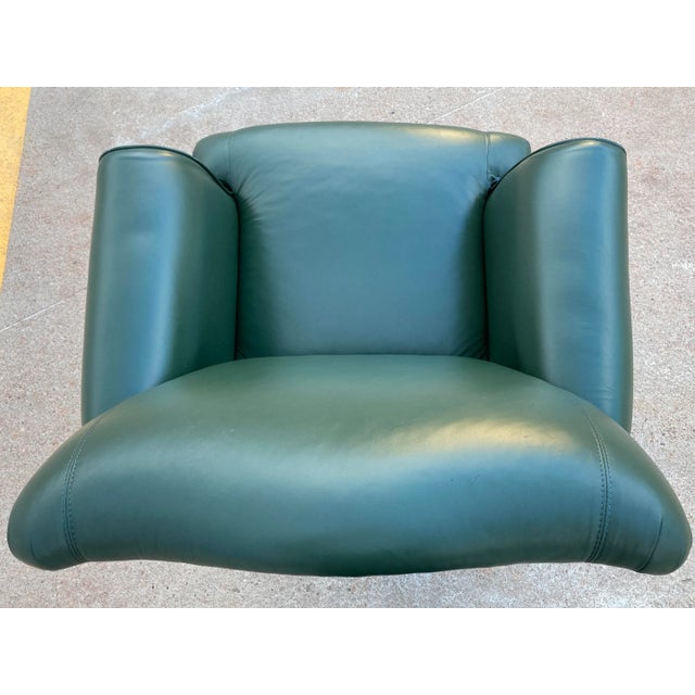 Dark Green Late 20th Century Neotraditional Fully Upholstered Leather Lounge Chair Manner of John Hutton for Donghia For Sale - Image 8 of 13