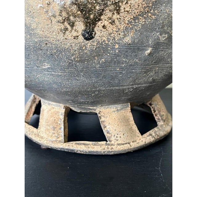 Fine Korean Pottery Footed Jar with Long Neck Silla Period For Sale - Image 10 of 18
