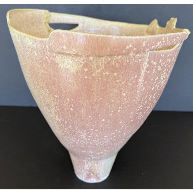 Ceramic Sally Bowen Prange Signed Edge-Scape Porcelain Vessel With Pink Crystalline Glaze 10.5" For Sale - Image 7 of 14