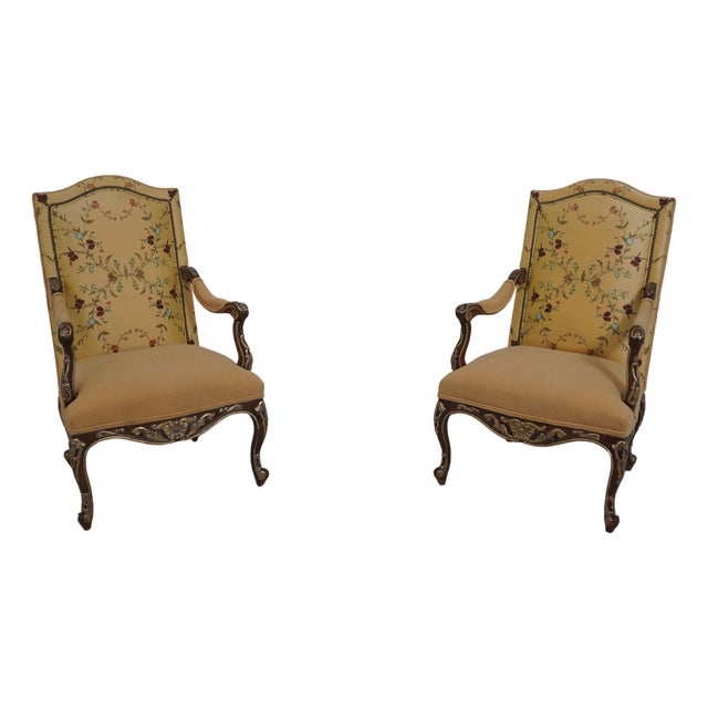 Pair of Century Louis XV Style Giltwood Armchairs For Sale