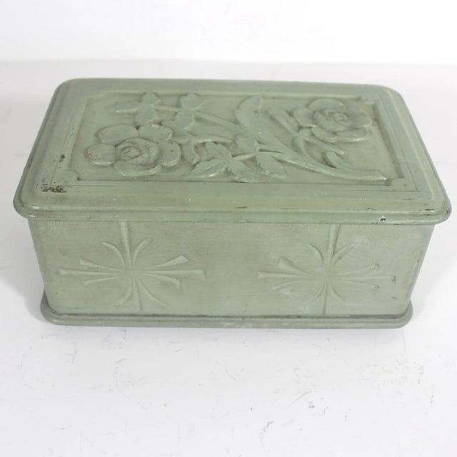 Green Vintage Folk Art Handmade Carved and Painted Wood Trinket Box Green For Sale - Image 8 of 12
