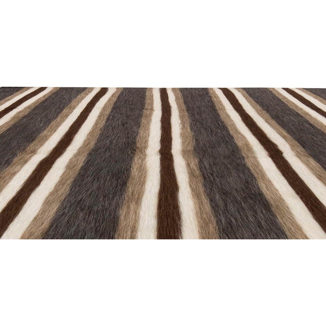 Modern Taurus Collection Striped Brown, White, Grey, Goat Hair Rug by Doris Leslie Blau For Sale - Image 3 of 8