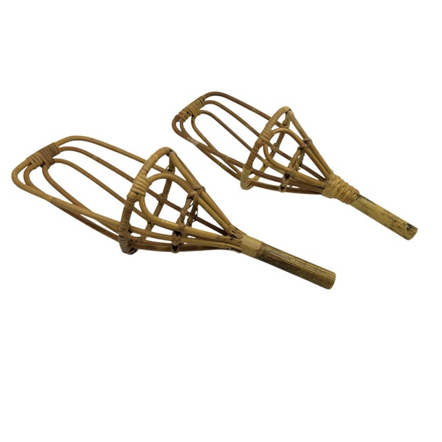 A pair of 1960s jai alai bamboo ball catchers. Fun pieces to add to your home for game night, or even use it as decor! A pair