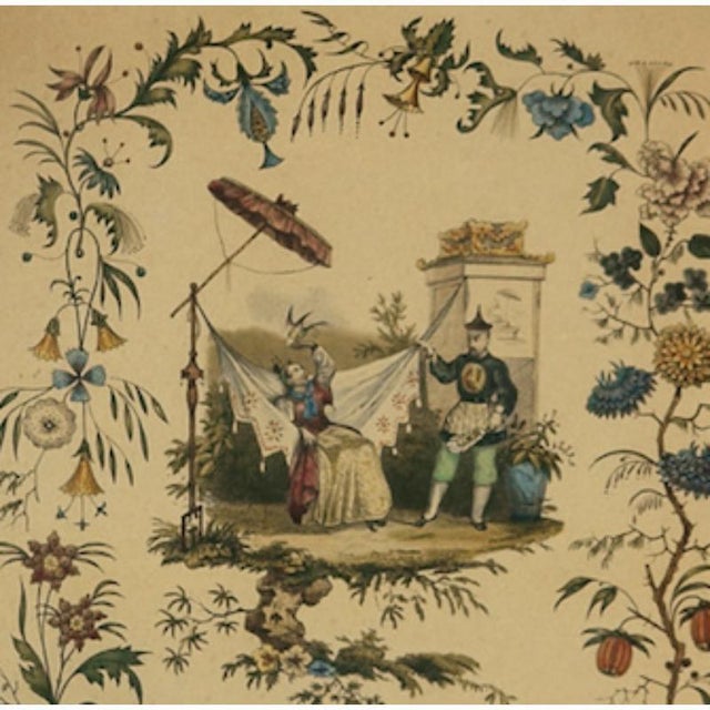 Colour-plate depicting a chinoiserie garden scene Art Sz: 9"H x 8"W Frame Sz: 17"H x 15"W