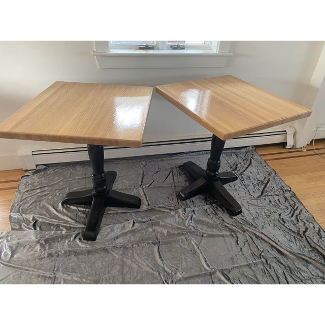 Wood Pair of Vintage 1990s,solid Oak. Butcher Block Top, Bistro/Pub Tables For Sale - Image 7 of 8