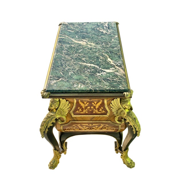 Mid 20th Century French Louis Xiv Style Walnut Marble Top Bombe Commode With Fire Gilded Accents For Sale - Image 10 of 12
