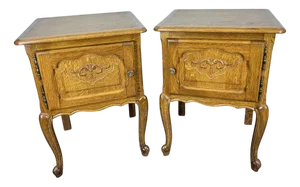Vintage French Louis Style Oak Nightstands, Set of 2