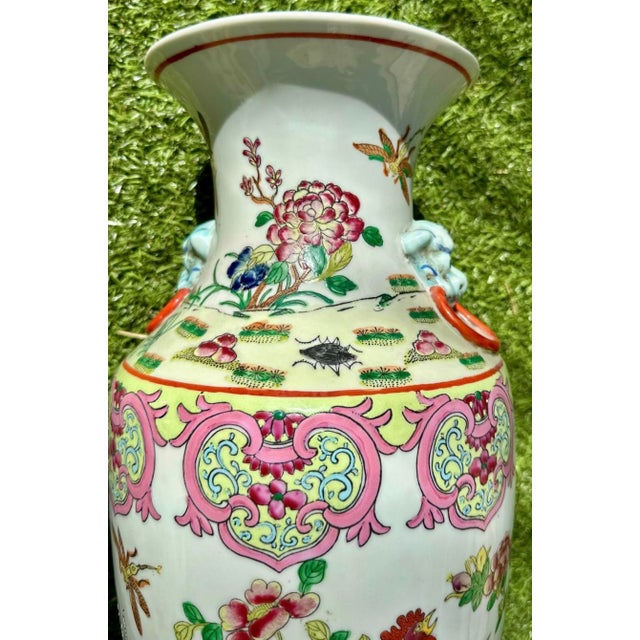 Pair of Antique 19th Century Rare Chinese Porcelain Vases Hand Painted Roosters, Florals & Insects For Sale - Image 11 of 18