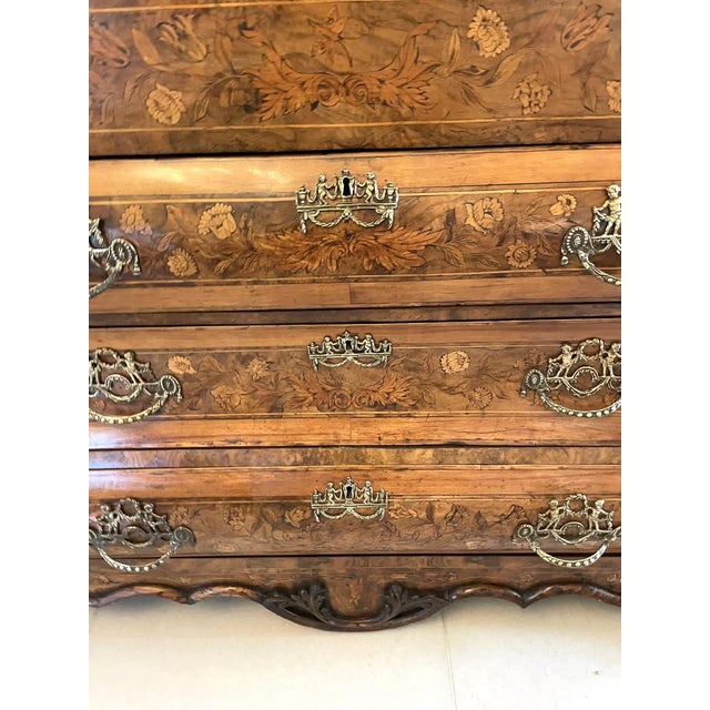 18th Century Dutch Marquetry Inlaid Burr Walnut Bureau Bookcase, 1780s For Sale - Image 9 of 18