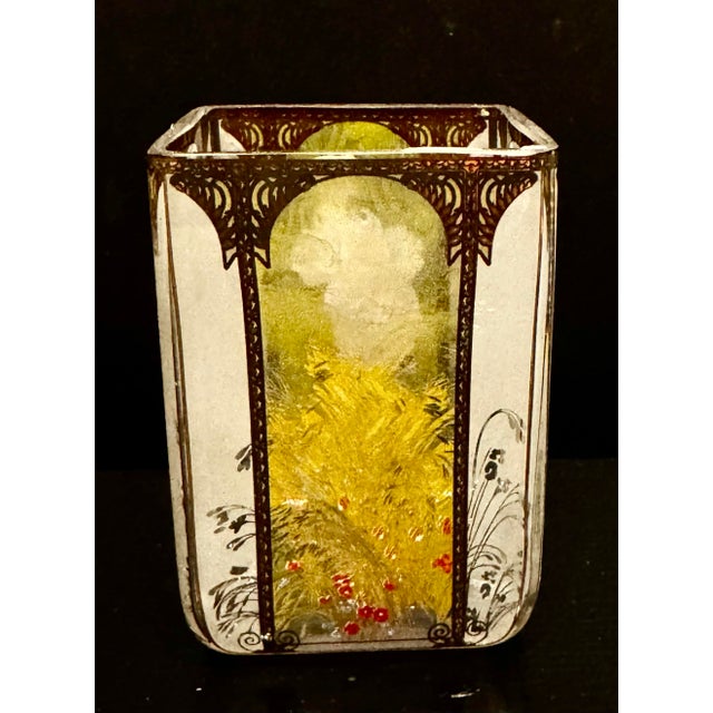 Art Nouveau Goebel Artis Orbis Glass Tea Light Candle Jar Featuring the "Summer 1900" by the Renowned Art Nouveau Artist Alphonse Mucha. For Sale - Image 3 of 5