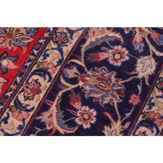 Textile Retro Persian Kashan Red/Blue Wool Rug - 9'9'' X 15'11'' For Sale - Image 7 of 10