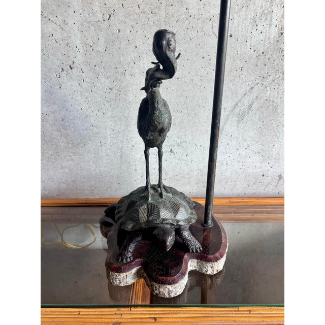 1980s Vintage Maitland-Smith Bronze Heron Tortoise Tessellated Shell Table Lamp For Sale - Image 5 of 9