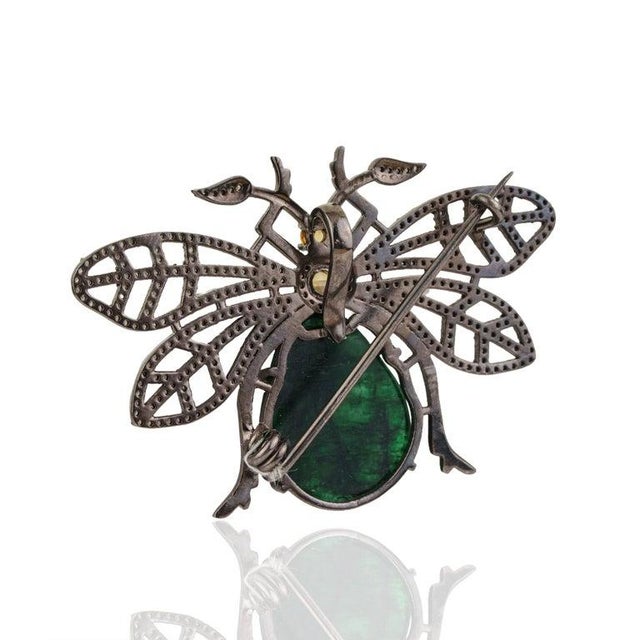 Green Exquisite 15.35 Carat Emerald, Citrine and Diamond Beetle Brooch Pendant For Sale - Image 8 of 14